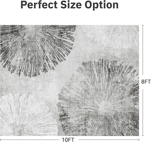 8x10 Area Rugs for Living Room-Machine Washable Rug Ultra Soft Non Slip Area Rug Modern Abstract Dahlia Indoor Carpet Rugs for Bedroom Dining Room Playroom Nursery Bedside Office, Grey