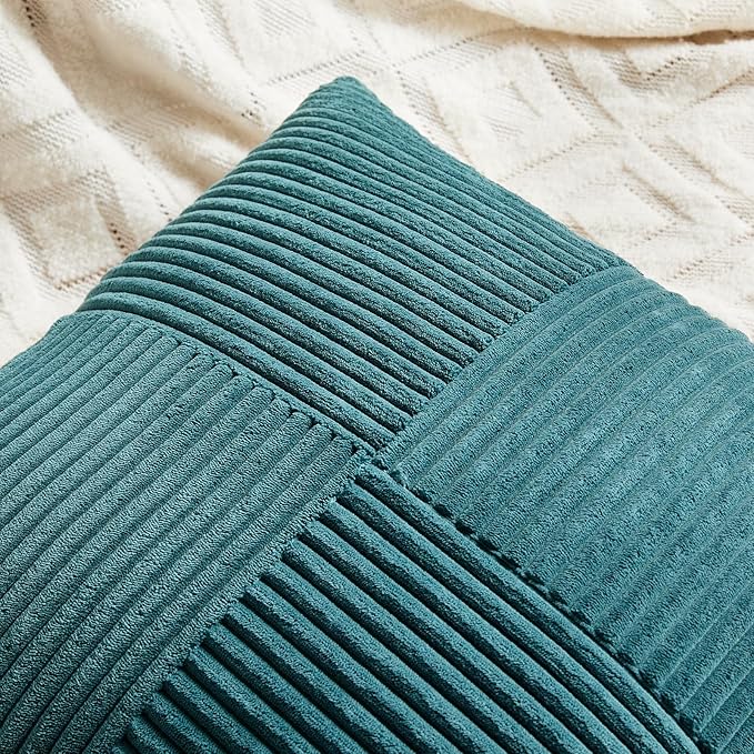 Fancy Homi 2 Packs Teal Long Lumbar Decorative Throw Pillow Covers 12x24 Inch for Couch Bed Sofa, Rustic Farmhouse Boho Home Decor, Soft Striped Corduroy Rectangle Accent Cushion Case 30x60 cm