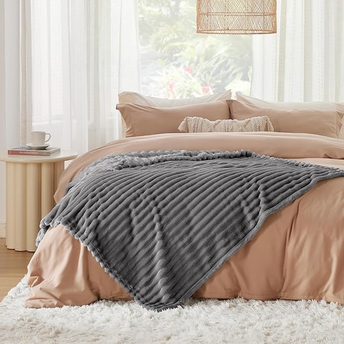 Bedsure GentleSoft Frost Gray Fleece Blanket for Couch - Cozy Soft Blankets for Women, Cute Small Throws for Girls, 50x60 Inches