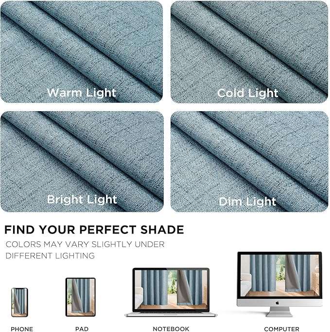 Joydeco Blackout Curtains for Bedroom - 100% Light Blocking 2 Panels Sky Blue Drapes 42" W x 96" L, Thermal Insulated Room Darkening Curtains, Linen Textured for Living Room, Rod Pocket & Back Tabs