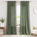 Olive Green Linen Curtains 120 Inch Extra Long for Living Room Back Tab Light Filtering Semi Sheer Drapes Modern Farmhouse Boho Decor Cotton Textured Curtain for Floor to Ceiling High Window 52x120
