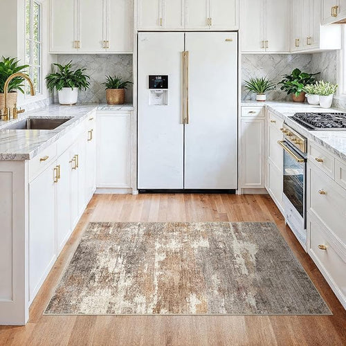 3x4 Washable Entryway Area Rug: Modern Abstract Small Runner Rug for Hallway Soft Non Slip Door Mat with Rubber Backing Low Pile Thin Floor Carpet for Kitchen Bathroom Bedroom Indoor 3x4 Brown/Brick