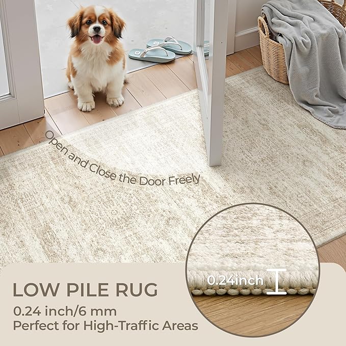 2x4 Washable Rug Runner for Bathroom, Soft Entryway Rug for Laundry Room, Kitchen, Vintage Abstract Hallway Runner for Bedroom, Anti-Slip Door Mat Indoor Entrance(2'x4', Beige/Ivory)