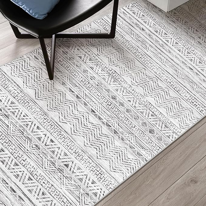 2x4 Washable Entryway Runner Rug: Moroccan Small Area Rug Soft Non Slip Door Mat for Hallway Low Pile Thin Stain Resistant Floor Carpet for Kitchen Bedroom Bathroom Bedside Indoor(2x4,Grey)
