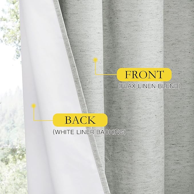 NICETOWN Grey Living Room Completely Shaded Linen Draperies, 2 Pieces, W52 x L72, Privacy Protection & Noise Reducing Ring Top Drapes, White Lined Insulated Window Treatment Curtain Panels