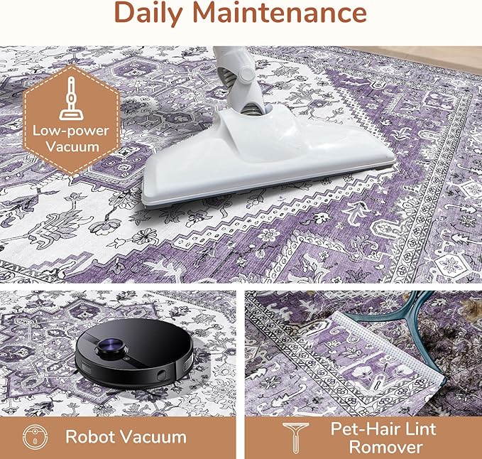 OPPODREAM Soft 8x10 Area Rugs, Washable Rugs 8x10 with Non Slip Backing, Faux Cashmere Low-Pile 8 x 10 Carpet, Purple