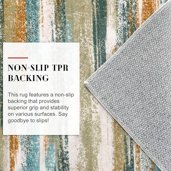 Lansny Modern Abstract 6x9 Machine Washable Living Room Rug Non-Slip Soft Bedroom Area Rug Green Mustard Multi Ultra Thin Print Faux Wool Floor Carpet Throw Rug for Nursery Playroom Dining Room Indoor