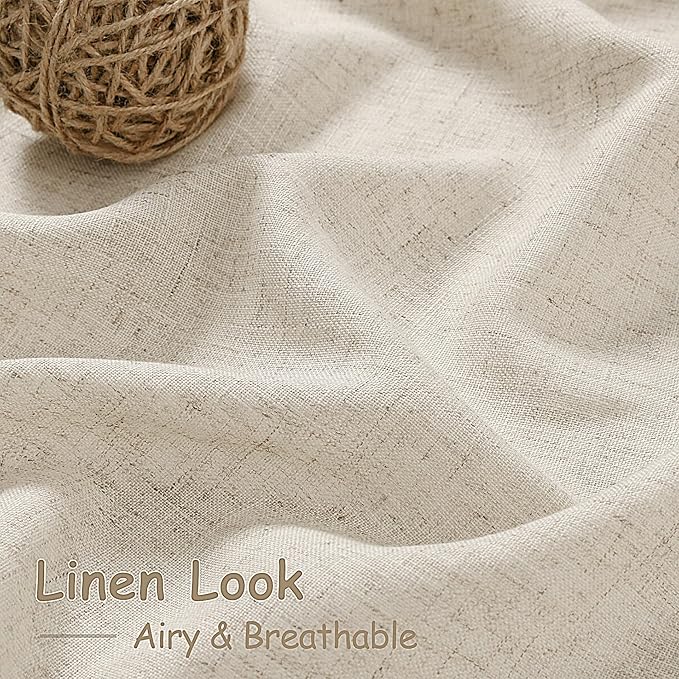 Boho Linen Curtains for Living Room 126 Inches Long Light Filtering Semi Sheer Curtain Back Tab Boho Eclectic Home Decor Farmhouse Drapes Floor to Ceiling High Window for Bedroom 52x126, 2 Panels