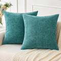 MIULEE Pack of 2 Couch Throw Pillow Covers 26x26 Inch Soft Teal Chenille Pillow Covers for Sofa Living Room Solid Dyed Pillow Cases