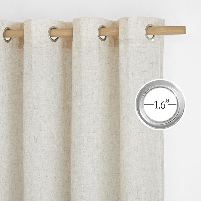 NICETOWN Flax Natural Linen Curtains for Room Divider, Grommet Top Thick Flax Semi Sheer Vertical Drapes Privacy Assured with Light Filtering for Sliding Glass Door, W68 x L84, 2 Pieces