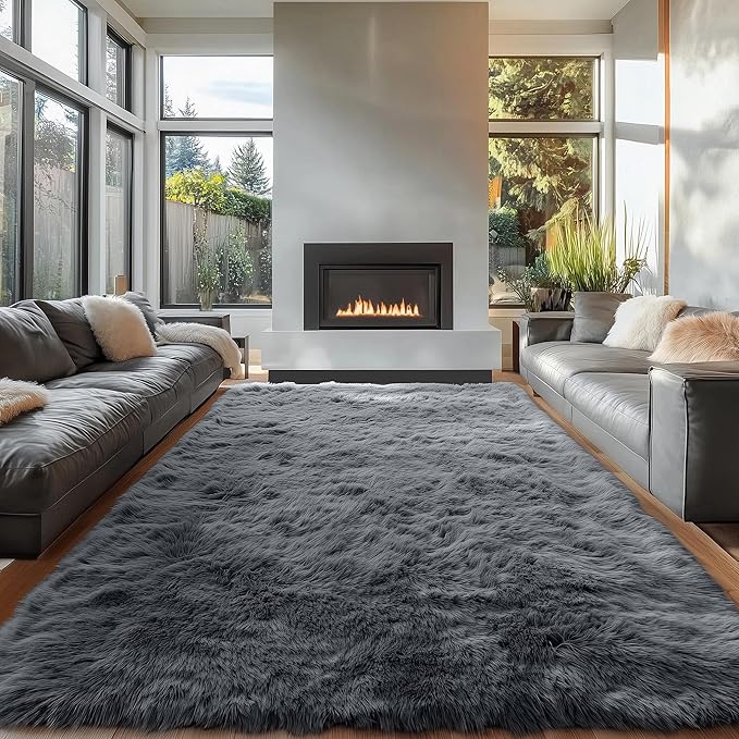 OLANLY 6x10 Machine Washable Large Area Rugs for Living Room, Bedroom, Soft Fluffy Shaggy Bedside Rug, Indoor Floor Carpet for Kids Girls and Boys, Dorms, Nursery, Home Decor Aesthetic, Grey