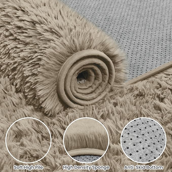 8x10 Area Rugs for Living Room Rug: Soft Fluffy Shag Gray Camel Rugs for Bedroom, Non-Slip Large Fuzzy Plush Rug Indoor Floor Carpet for Nursery Kids Boys Girl Room, Dorms, Playroom, Modern Home Decor