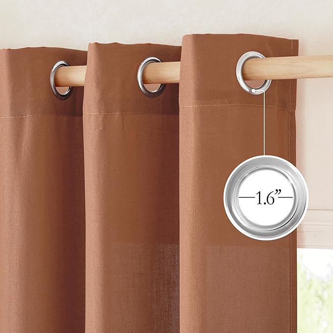 NICETOWN Caramel Linen Curtains for Kitchen, Thick Flax Small Window Treatments Semi Sheer Privacy Assured with Light Through for Cafe/Bathroom, W55 x L132, 2 Panels