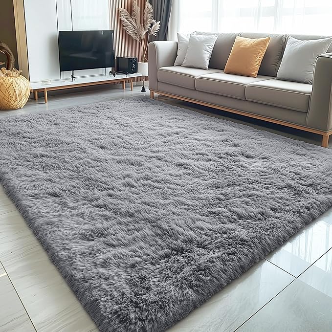 OLANLY 6x8 Machine Washable Large Area Rugs for Living Room, Bedroom, Soft Fluffy Shaggy Bedside Rug, Indoor Floor Carpet for Kids Girls and Boys, Dorms, Nursery, Home Decor Aesthetic, Light Grey