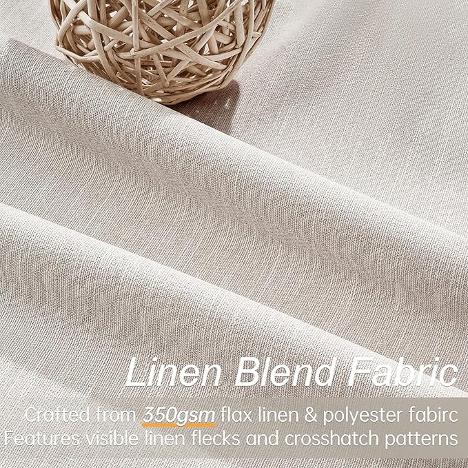 Topfinel Oatmeal Linen Blackout Curtains 96 Inches Long 8 FT Tall 2 Panels, Modern Decorative Sound/Draft/Cold/Warm Blocking Heavy Thermal Rustic Country Curtains for Living Room 52x96 2 pcs