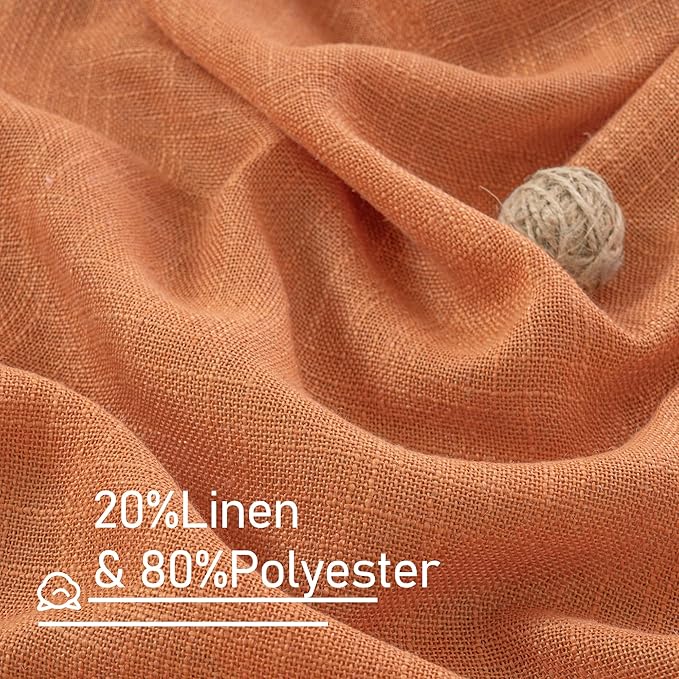 LAMIT Sheer Linen Curtains 63 Inch for Bedroom, Light Filtering Country Decor Semi Sheer Farmhouse Boho Curtains Back Tab and Rod Pocket Living Room Panels, Burnt Orange, 2 Panels, 52 x 63 Inch