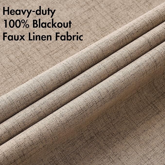 MIULEE 100% Blackout Linen Textured Curtains for Bedroom Solid Thermal Insulated Copper Brown Grommet Room Darkening Curtains & Drapes Luxury Decor for Living Room Nursery 52 x 72 Inch (2 Panels)