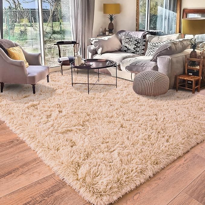 9x12 Area Rug for Living Room, Ultra Soft Large Shag Rug for Bedroom, Upgrade Non-Slip Plush Modern Fluffy Carpet for Kids Boys Girls Room Home Decor Aesthetic, Camel