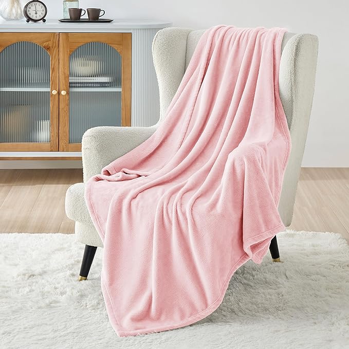 Bedsure GentleSoft Pink Fleece Throw Blanket for Couch - 300GSM Cozy Soft Blankets for Women, Cute Small Fleece Throws for Girls, Pink Home Decor Gifts, 50x60 Inches