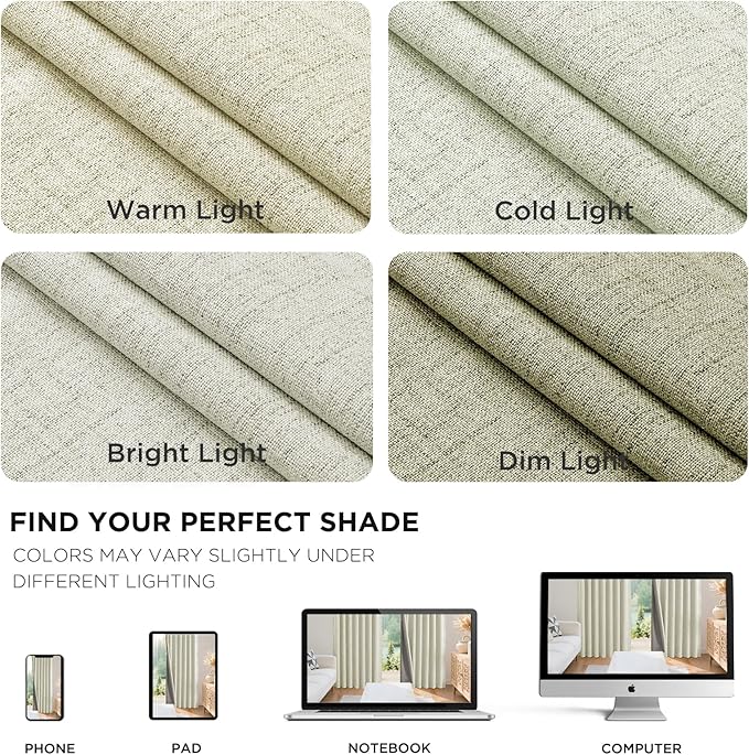 Joydeco Linen Blackout Curtains for Bedroom - 100% Light Blocking 1 Panels, Light Beige Drapes 100" W x 90" L, Thermal Insulated Room Darkening Curtains for Living Room, Rod Pocket & Back Tabs