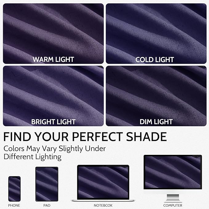Purple Curtains 63 Inches Long 2 Panel Sets for Living Room Bedroom, Light Filtering Linen Drapes for Kitchen Windows Rod Pocket or Back Tab Curtain,Semi Sheer 52x63