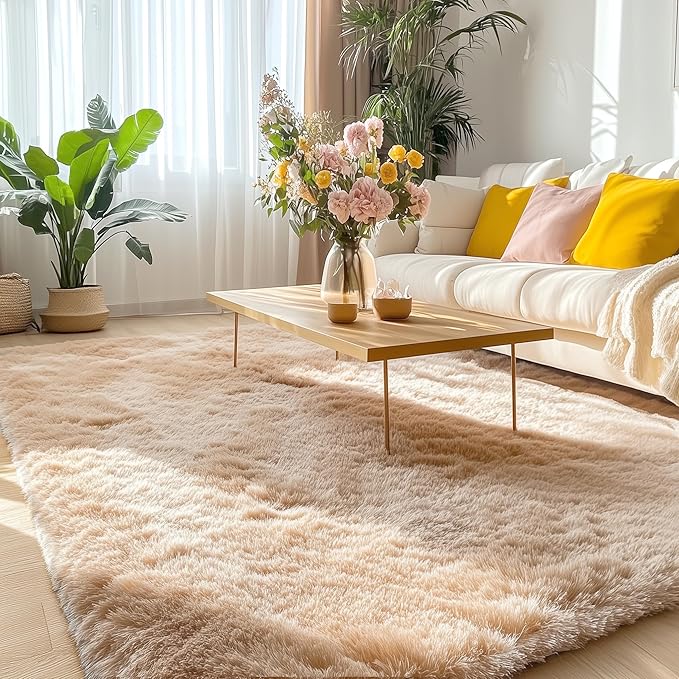 OLANLY 5x6 Area Rugs for Living Room Bedroom, Machine Washable Soft Fluffy Shaggy Bedside Rug, Indoor Floor Carpet for Kids Girls and Boys, Dorms, Nursery Rooms, Home Decor Aesthetic, Beige