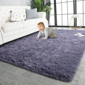 TWINNIS Super Soft Shaggy Rugs Fluffy Carpets 5x8 Feet, Indoor Modern Plush Area Rugs for Living Room Bedroom Kids Room Nursery Home Decor, Upgrade Anti-Skid Rectangular Fuzzy Rug, Grey Purple