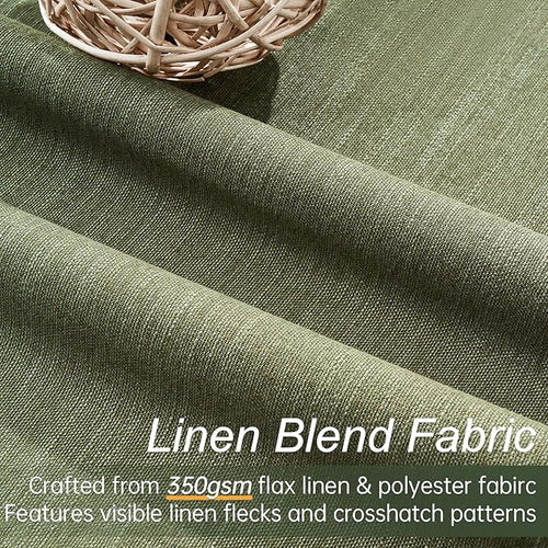 45 Inch Curtain Tier Kitchen Curtains Sets 2 Panels Olive Green Linen Blackout Pleated Aesthetic Basement Window Curtain Back Tab Insulated Drapes Dark Green (52" W x 45" L Hooks&Rings Included)