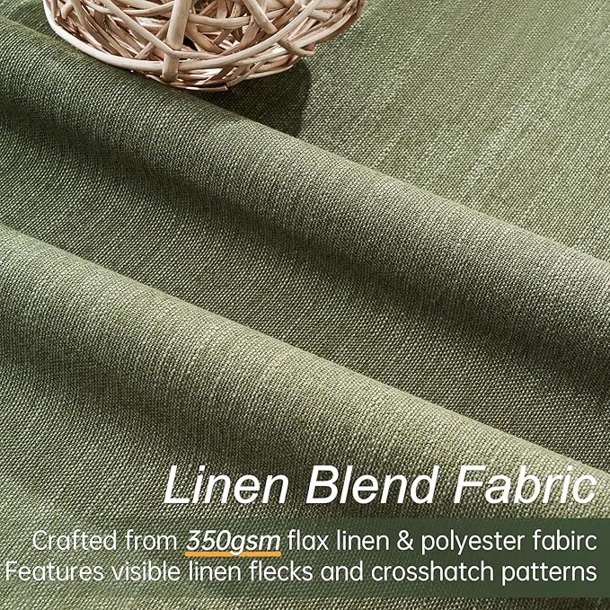 Topfinel 90 Inch Long Linen Blackout Curtains 2 Panels Set, Back Tab Pinch Pleated with Hooks, Thermal Insulated Modern Neutral Decor Window Curtain Drapes for Bedroom,- Loden/Olive Forest W52 x L90
