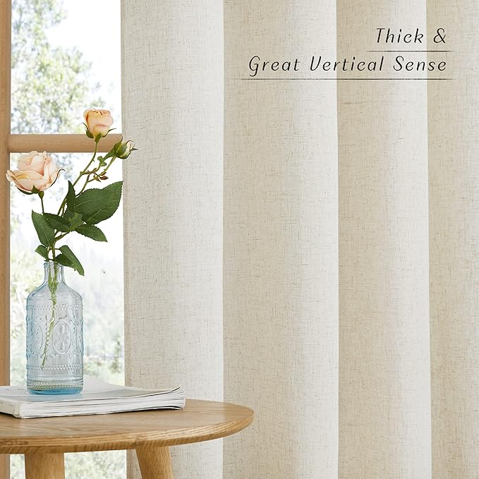 NICETOWN Natural Linen Semi Sheer Doorway Curtains, Grommet Top Thick Flax Semi Sheer Vertical Drapes Privacy Assured with Light Filtering for Bedroom/Living Room, W55 x L80, 2 Panels