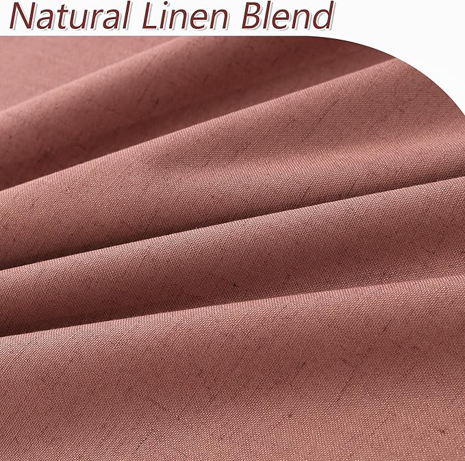 Dusty Rose 100% Blackout Linen Curtains 72 Inch Length 2 Panels Set for Girls Bedroom Back Tab Thermal Insulated Black Out Drapes Room Darkening Farmhouse Style for Bedroom Window Curtains 52x72