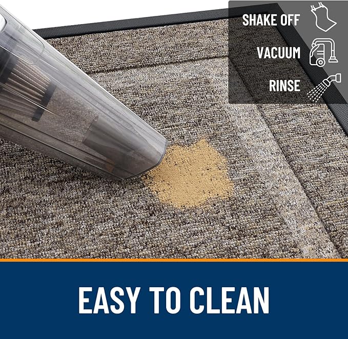 OLANLY Front Door Mat Indoor Outdoor Entrance, Waterproof All-Season, All-Weather Doormat, Sturdy Natural Rubber, Low Profile, Easy Clean Patio Porch Entryway Mat, 35x23, Khaki and White