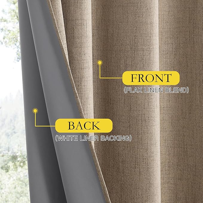 NICETOWN Burlap Vintage Open Linen Weave Flax Thermal Curtains, 100% Blackout Curtains 108" Long for Dining Room, Soundproof Window Treatment Drapes for Home Office, 62" Wide Per Panel, Set of 2