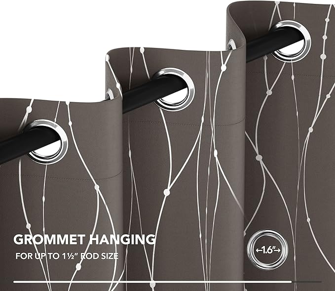 Deconovo Blackout Curtains, Thermal Insulaed Soundproof Drapes, Wave Dots Silver Print, 52 x 108 Inch Long, Set of 2, Machine Washable Window Panel for Sliding Door Bedroom Living Room Nursery, Taupe
