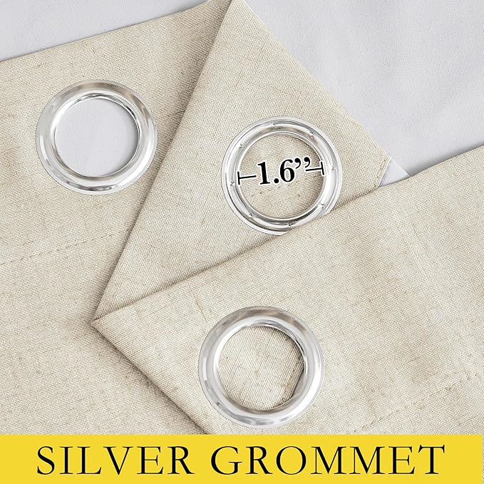 NICETOWN 100% Absolutely Blackout Linen Curtains with Thermal Insulated White Liner, Beige, W62, 2 Pieces, Noise Reducing Textured Linen Look Curtains for Windows 102 inch Length for Classroom