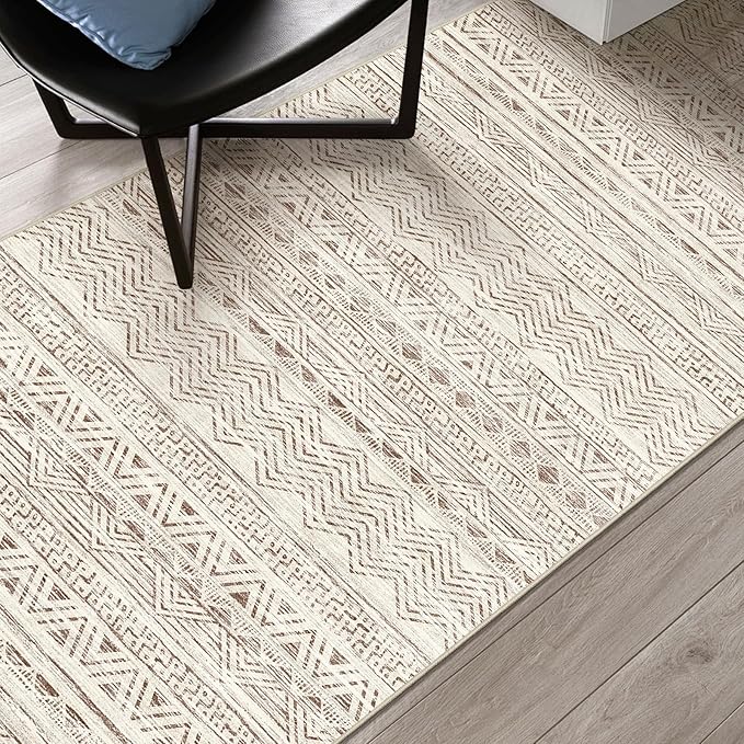 2x4 Washable Entryway Runner Rug: Moroccan Small Area Rug Soft Non Slip Door Mat for Hallway Low Pile Thin Stain Resistant Floor Carpet for Kitchen Bedroom Bathroom Bedside Indoor(2x4,Beige)