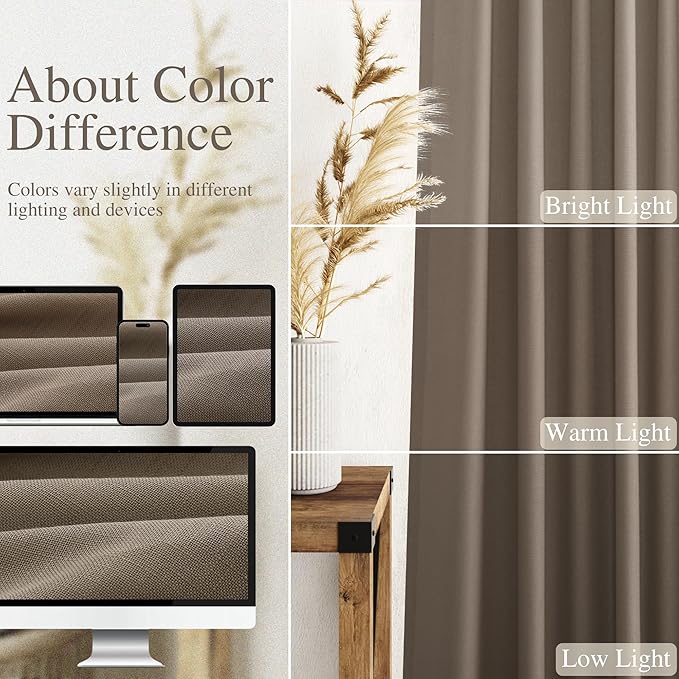 Nanspring Dark Taupe Semi Sheer Curtains 72 Inches Long 2 Panels Set for Bedroom Back Tab Rod Pocket Light Filtering Privacy Drapes Cotton Linen Textured Farmhouse Living Room Curtain 52X72 Inches