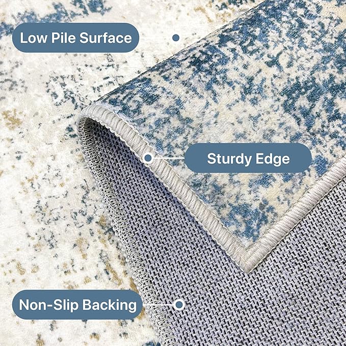 2x3 Rugs for Entryway Entrance Kitchen Bathroom, Machine Washable Modern Abstract Soft Area Rug, Low Pile Indoor Floor Carpet with Non Slip Backing, Navy Beige