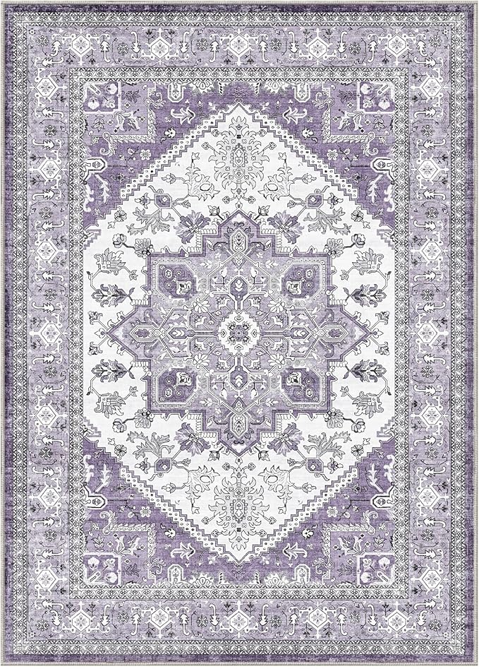 OPPODREAM Soft Area Rugs 4x6, Low-Pile Washable Rugs 4x6 with Non Slip Backing, Faux Cashmere 4 x 6 Throw Carpet, Purple