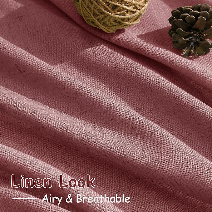Canyon Rose Linen Curtains 108 Inches Long for Living Room 2 Panels Set Extra Long Back Tab Curtain Semi Sheer Light Filtering Dusty Rose Drapes Floor to Ceiling Curtains for Large Windows 52x108