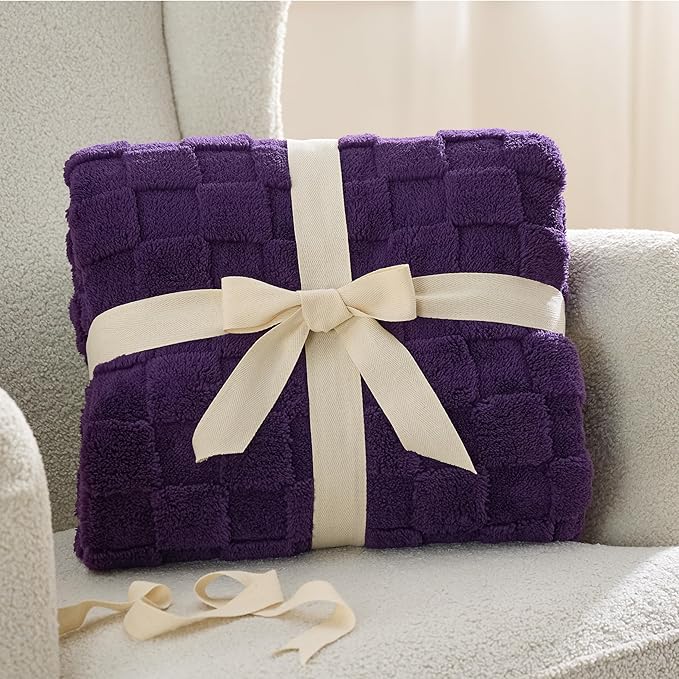 Bedsure GentleSoft Purple Throw Blanket for Couch - Checkered Fleece Blankets Gifts for Kids Girls, Cute Soft Cozy Mother's Day Throw for Bedroom Home Decor Gifts, 50x60 Inches