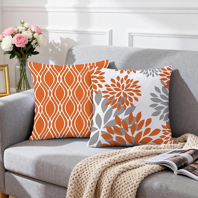 Hexagram Geometric Orange Pillow Covers 20x20 Set of 4, Decorative Outdoor Boho Modern Throw Pillow Covers, Home Sweet Home Farmhouse Cushion Case for Couch Sofa Bedroom Indoor Decor(No Insert)