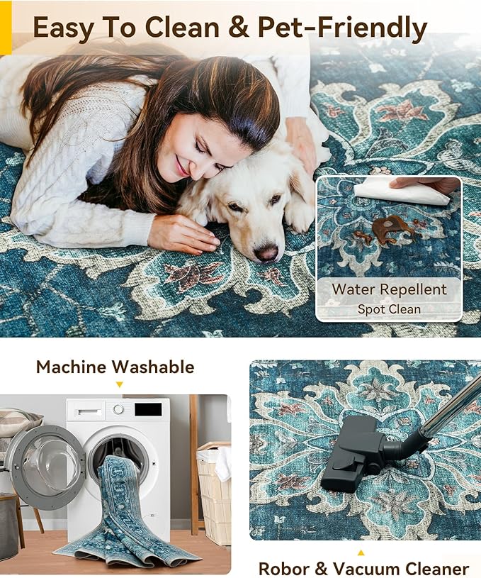 Area Rugs 3'x8' Runner Rug Non Slip Washable for Kitchen Hallway Bedroom Beside Laundry Room Bathroom Rug, Floor Carpet, Teal Green Lake Blue Turquoise