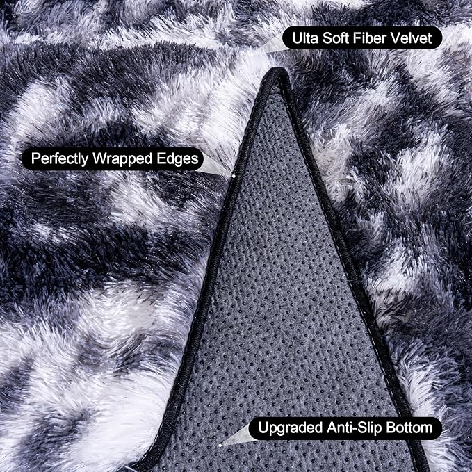 Black and White Rug for Living Room, 8x10 Area Rug for Bedroom, Bedside Indoor Floor Fluffy Shag Carpet, Plush Soft Rug for Boys Girls Kids Room Nursery Dorm Home Decor