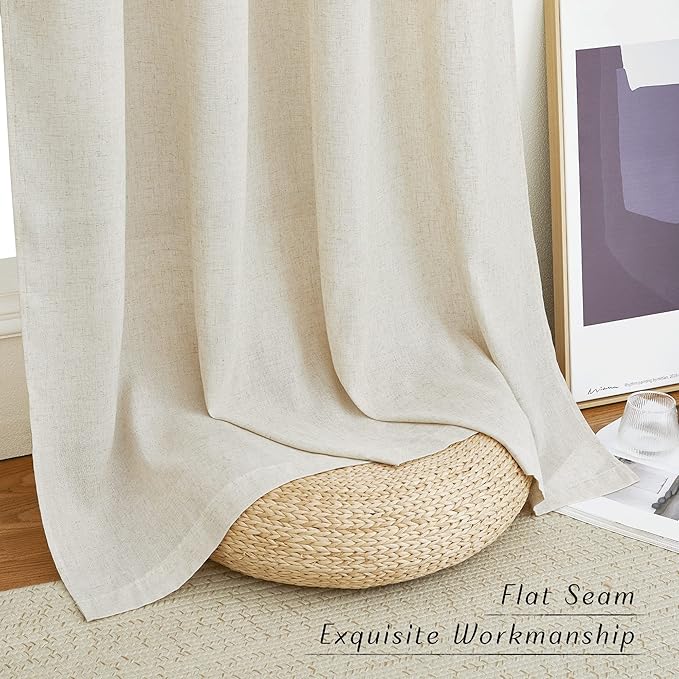 NICETOWN Natural Thick Linen Curtains 72 inch Length, Grommet Privacy Window Treatments Linen Weave with Light Filtering Vertical Drapes for Farmhouse/Home Office, W34 x L72, 2 Panels