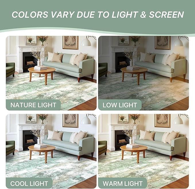 BEIMO Runner Rug for Hallway Kitchen, 2'6"x10' Machine Washable Runners Rug for Entryway, Soft Modern Abstract Throw Rugs, Low Pile Floor Cover with Non Slip Backing, Light Green