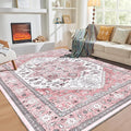 OPPODREAM Soft Area Rugs 9x12 Living Room, Washable Rugs 9x12 with Non Slip Backing, Faux Cashmere Low-Pile 9 x 12 Carpet, Pink & Cream