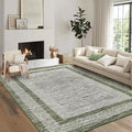 GarveeHome Modern Geometric Area Rug 4x6 Distressed Bordered Washable Non Slip Floor Carpet Non Shedding Thin Soft Low Pile Contemporary Green Rug for Dining Room, Living Room