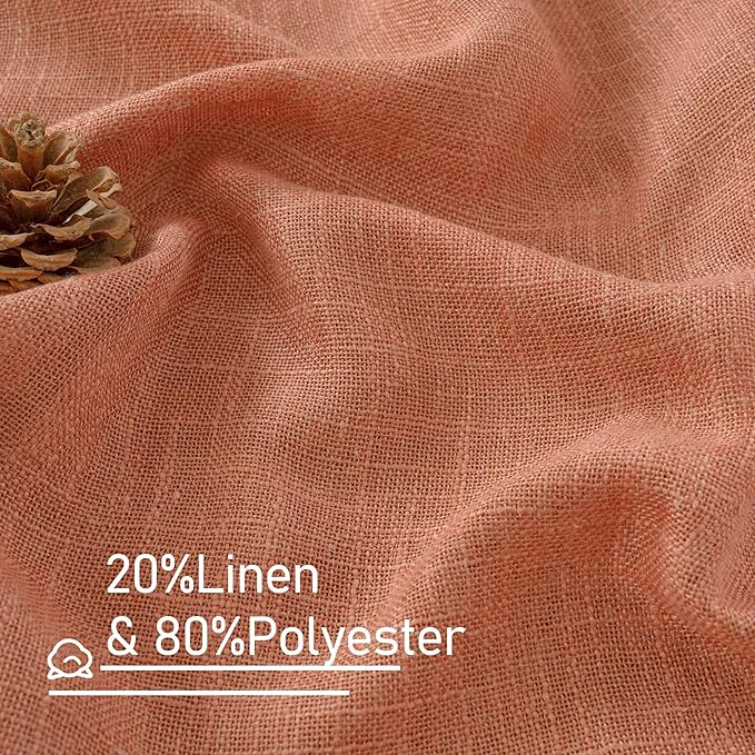 LAMIT Terracotta Linen Semi Sheer Curtains 63 Inch for Bedroom, Light Filtering Neutral Window Curtains Farmhouse Boho Back Tab and Rod Pocket Panels, 2 Panels, 38 x 63 Inch