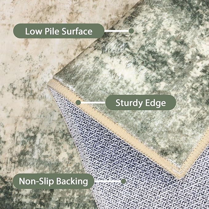 Area Rugs 8x10 for Living Room Bedroom, Modern Abstract Machine Washable Rug, Large Soft Low Pile Floor Cover with Non Slip Backing for Dining Room, Grey/Dark Green
